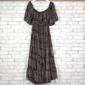 MISA Los Angeles Cassandra Off Shoulder Chiffon Dark Floral Maxi Dress SMALL